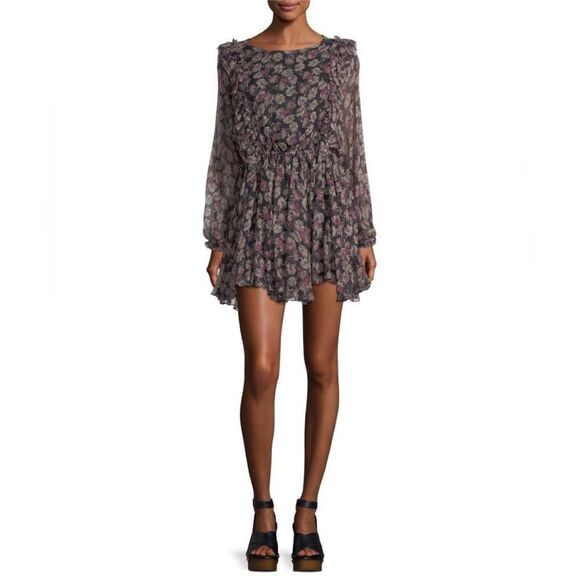 LoveShackFancy Noelle Silk Mini Dress Black Floral Size Medium - Picture 7 of 8